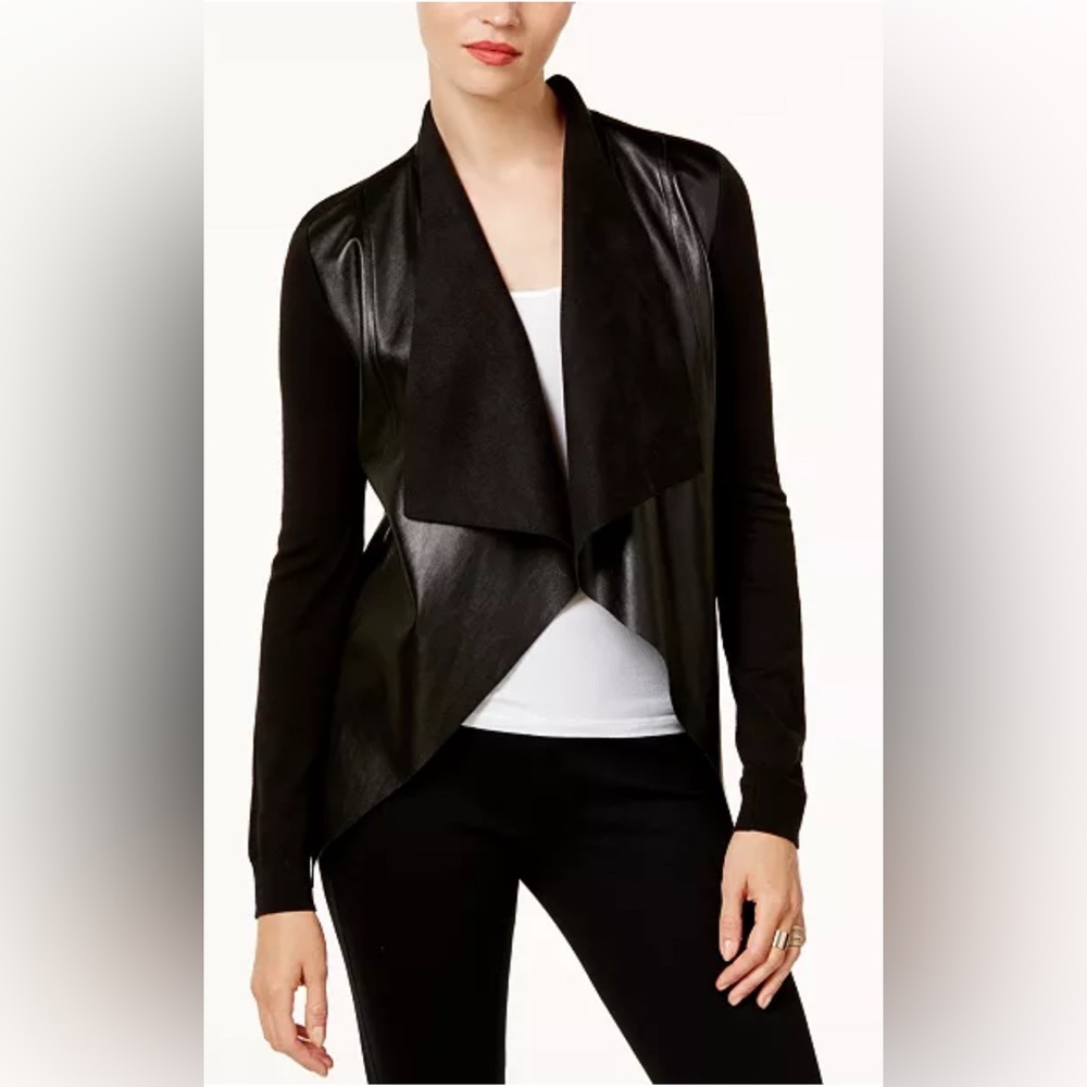 Michael Kors Black Faux Leather & Suede open Blazer/cardigan Size Medium - Picture 1 of 12